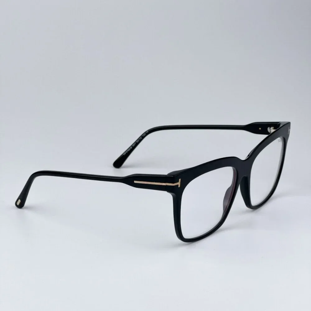 Tom Ford FT5768-B 001 BRAND NEW Eyeglasses Shiny Black Blue Block Square Women